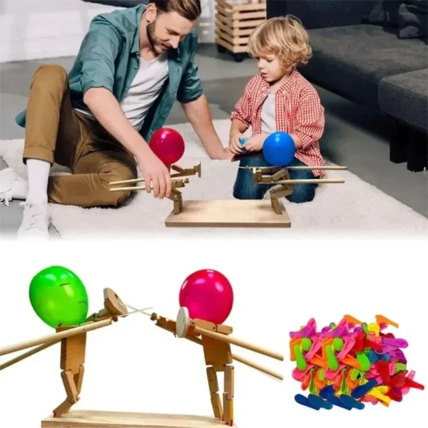 BALLOON BAMBOO MAN BATTLE WOODEN BOTS BATTLE GAME TWO-PLAYER FAST-PACED BALLOON BATTLE GAME WITH 20 BALLOONS FOR ADULTS - Image 4
