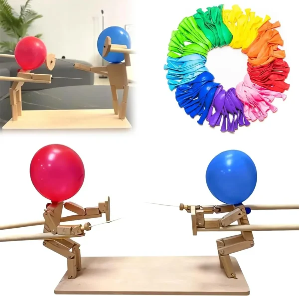 BALLOON BAMBOO MAN BATTLE WOODEN BOTS BATTLE GAME TWO-PLAYER FAST-PACED BALLOON BATTLE GAME WITH 20 BALLOONS FOR ADULTS - Image 6
